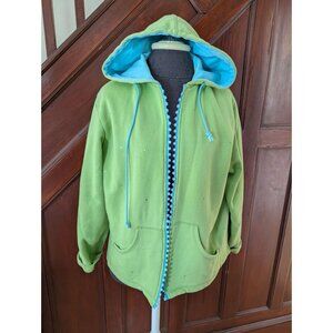Quacker Factory Green Hoodie Jacket W/ Rhinestone Blue Trimmed Zipper Womens L